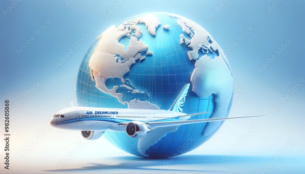 Fototapeta premium Tourism banner airplane, passport, tickets, suitcases. Concept holiday flights, tourism, travels