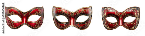 Set of blue carnival mask isolated on white or transparent background