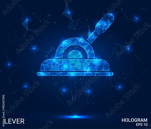 Hologram lever. Lever made of polygons, triangles, dots, and lines. Low-poly lever structure of connections. Technology concept vector.