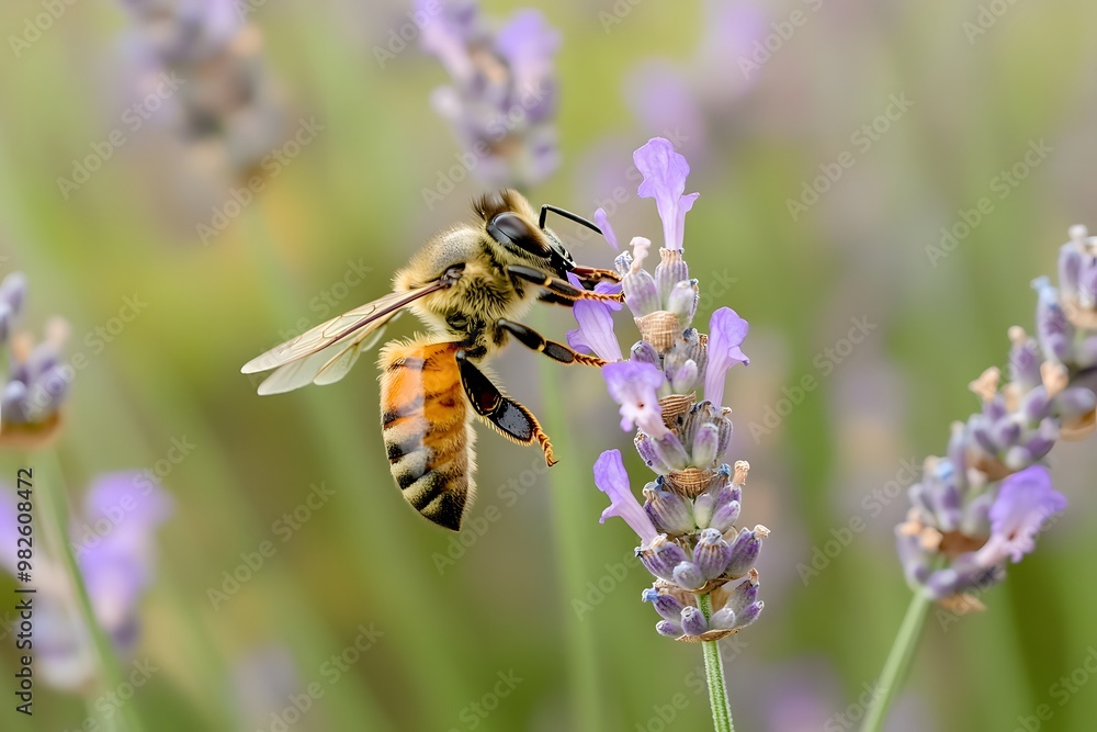 Honeybee Collecting Nectar on Lavender Honeybee Collecting Nectar on Lavender