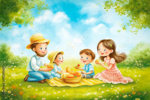 Family At The Picnic Vector