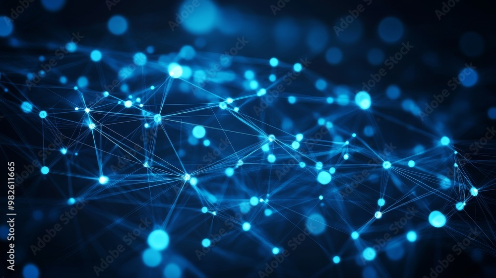 A digital network with glowing blue nodes interconnected by lines, representing technology and modern communication. A digital network with glowing blue nodes interconnected by lines, representing technology and modern communication.