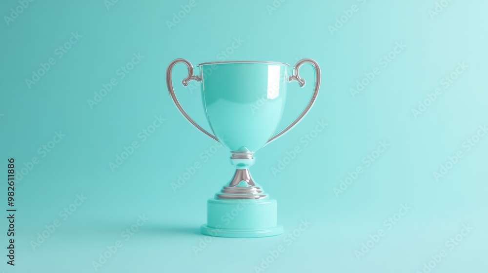 A shiny trophy cup centered on a pastel blue background. A shiny trophy cup centered on a pastel blue background.