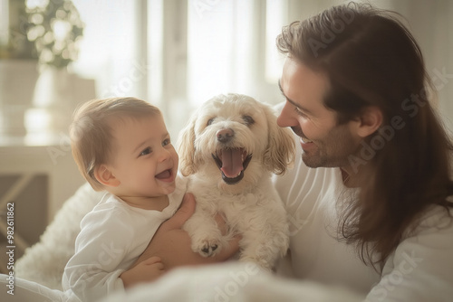 Family Of 3 And Dog Having ...