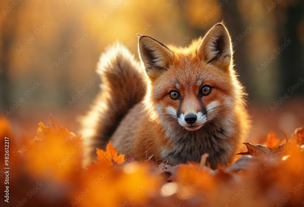 © Bruno Mazzetti - A red fox stands among autumn leaves in a sunlit forest setting.