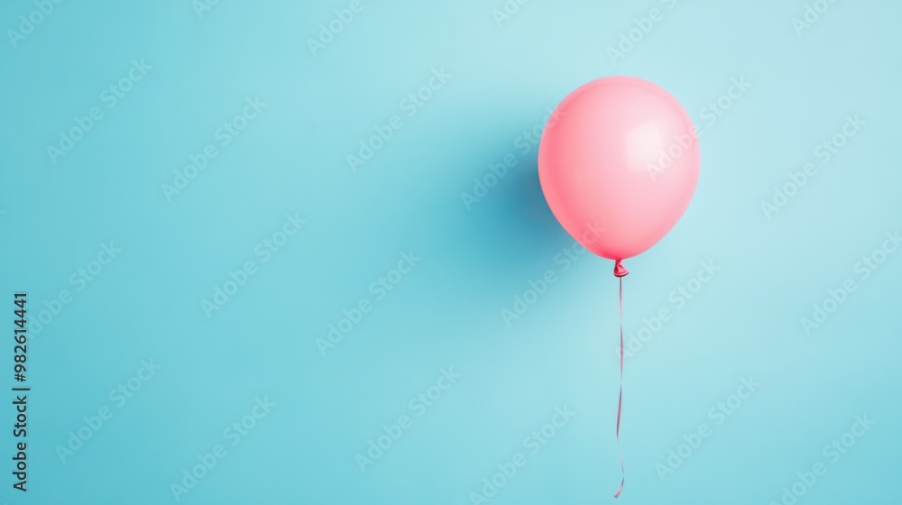 A single pink balloon floating against a pastel blue background. A single pink balloon floating against a pastel blue background.