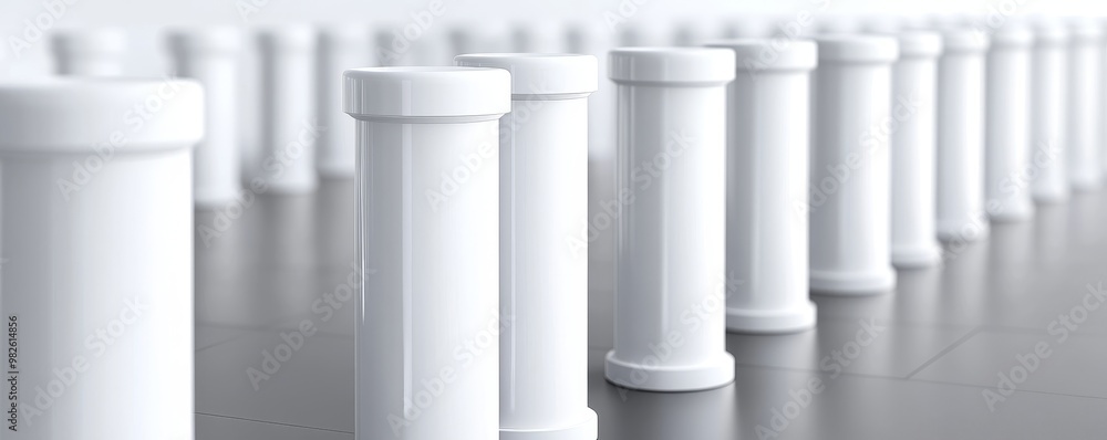 A row of sleek white columns showcases modern architecture and minimalism, creating a serene and clean aesthetic environment. A row of sleek white columns showcases modern architecture and minimalism, creating a serene and clean aesthetic environment.