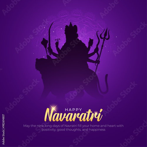 Happy Navaratri Greeting card and Post. Hindu Festival Shubh Navratri Background with Text and Godess Durga Mata Vector Illustration