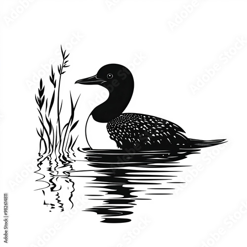 Loon Silhouette, Illustrati...