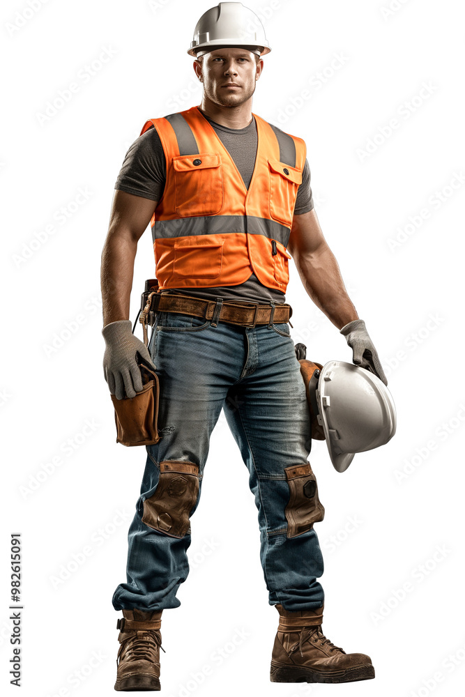 Handsome male engineer worker standing isolated on white background.
Handsome male engineer worker standing isolated on white background.