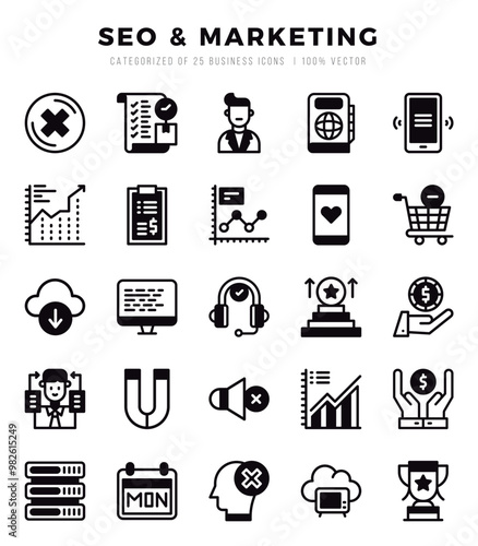 Set of SEO & Marketing Icons. Simple Lineal Filled art style icons pack.