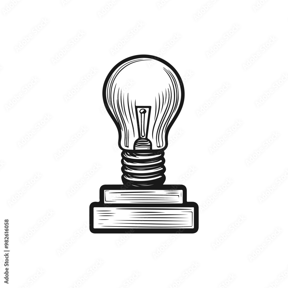 Rubber Stamp Vector cartoon bulb and book in a minimal linocut style. Black and white graphic linocut style illustration element for stamp design isolated Handmade blockprint bear vector motif clipart Rubber Stamp Vector cartoon bulb and book in a minimal linocut style. Black and white graphic linocut style illustration element for stamp design isolated Handmade blockprint bear vector motif clipart