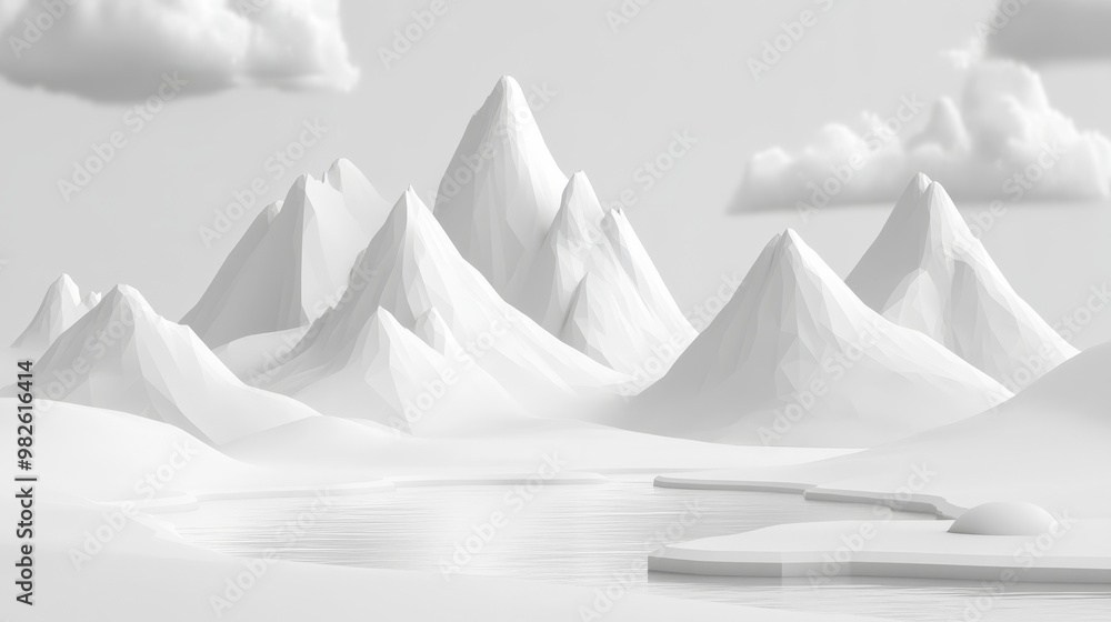 A serene white landscape featuring stylized mountains and gentle clouds, perfect for a minimalist aesthetic. A serene white landscape featuring stylized mountains and gentle clouds, perfect for a minimalist aesthetic.