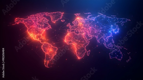 Wallpaper Mural Glowing World Map Digital Connectivity Network in Cosmic Background Torontodigital.ca