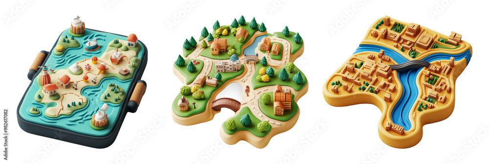 Intricate Stylized 3d Maps Illustrating Diverse Natural and Urban Landscapes Intricate Stylized 3d Maps Illustrating Diverse Natural and Urban Landscapes