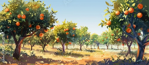 Orange Tree Plantation With Ripe Fruits photo