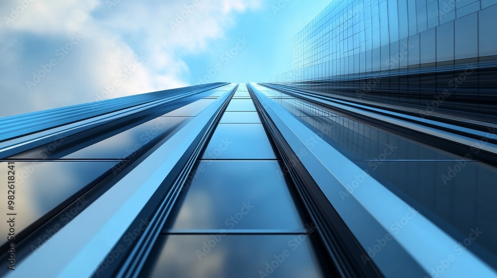 A stunning upward view of a modern skyscraper, showcasing sleek glass architecture against a vibrant blue sky. A stunning upward view of a modern skyscraper, showcasing sleek glass architecture against a vibrant blue sky.