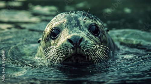 Close-up Portrait of a Curious Seal in the Water