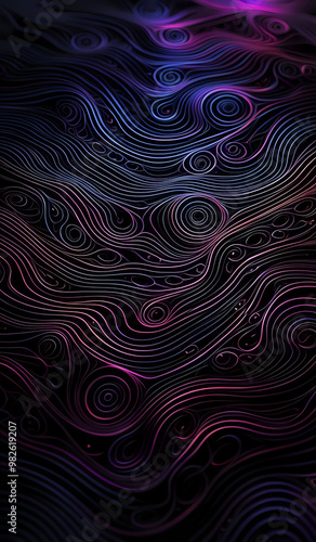 Colorful wavy neon lines background on black