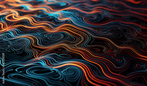 Colorful wavy neon lines background on black