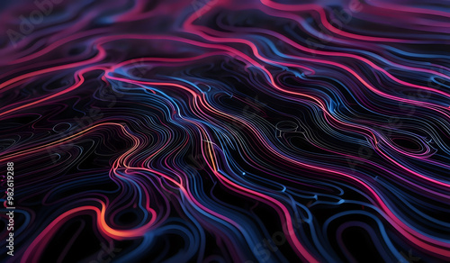 Colorful wavy neon lines background on black