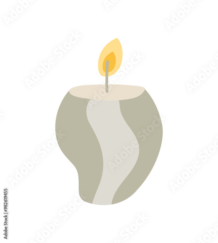 Wax vector decoration aesthetics candle. Hand drawn colored illustration. Delicate romantic element of decor. Cozy glowing burning candle wick. christmas, wedding, birthday, valentine day