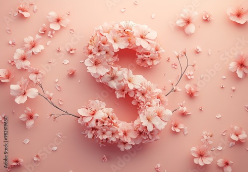 A delicate pink flower arrangement forming the letter 