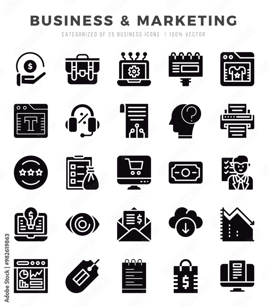 Set of Business & Marketing Icons Glyph icons collection. Set of Business & Marketing Icons Glyph icons collection.