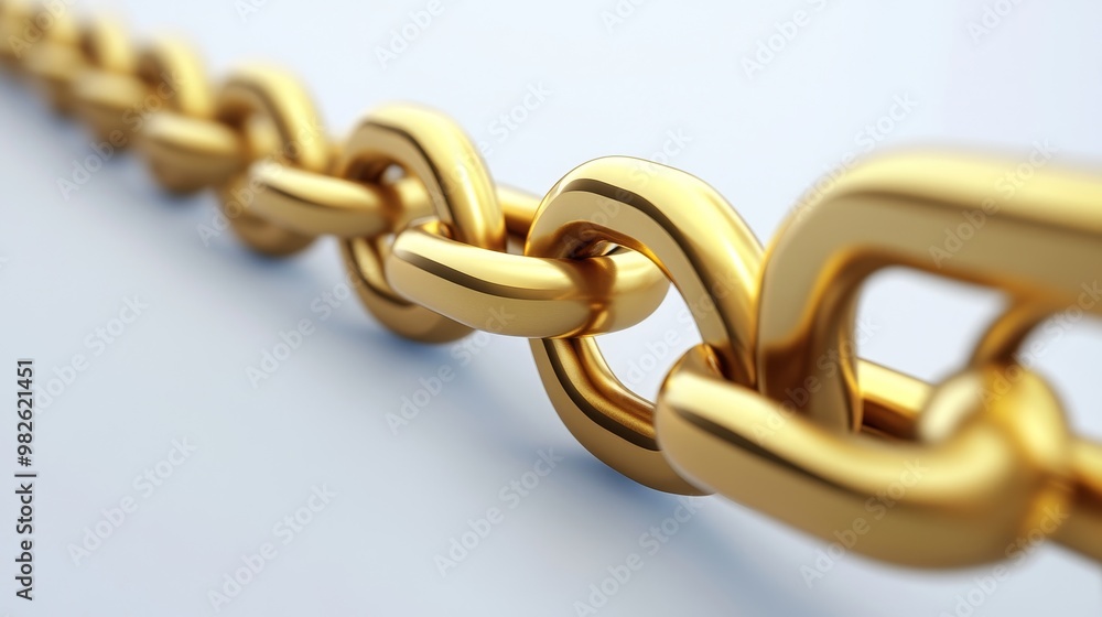 Fototapeta premium Close-up of a polished gold chain link, symbolizing strength, luxury, and elegance in design.