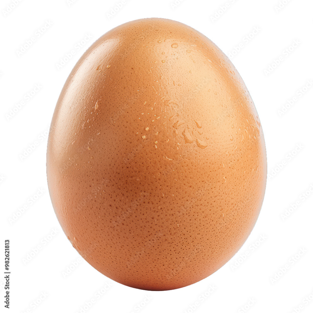 Single brown chicken egg with water droplets on its shell is isolated on a white background Single brown chicken egg with water droplets on its shell is isolated on a white background