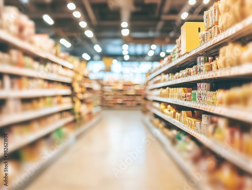 Wallpaper Mural supermarket, blurred photo of a supermarket aisle and shelves Torontodigital.ca