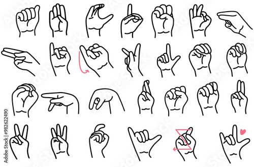 Set,Sign language letter ABC