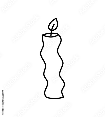 Wax vector line decoration aesthetics candle. Hand drawn colored illustration. Delicate romantic element of decor. Outline cozy glowing burning candle wick. christmas, wedding, birthday, valentine day