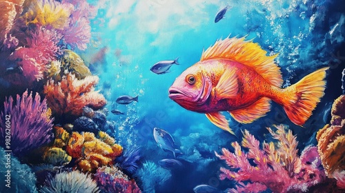 Bright and colorful sea fish navigating through the vibrant coral reefs, capturing the essence of underwater life