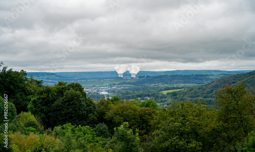 Scene with nuclear power plant in Chooz, Northern France, seen from the Belgian border
 photo