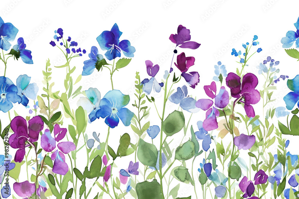 Naklejka premium PNG Purple and blue flowers backgrounds outdoors blossom.