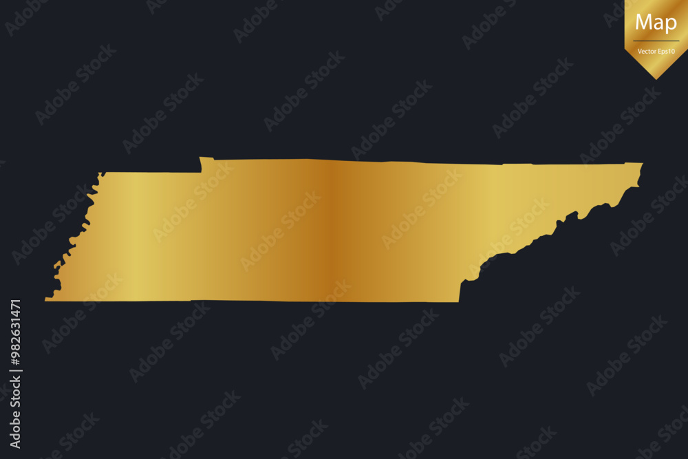 Fototapeta premium Abstract - High Detailed Gold Map of Tennessee. Vector illustration eps10. 