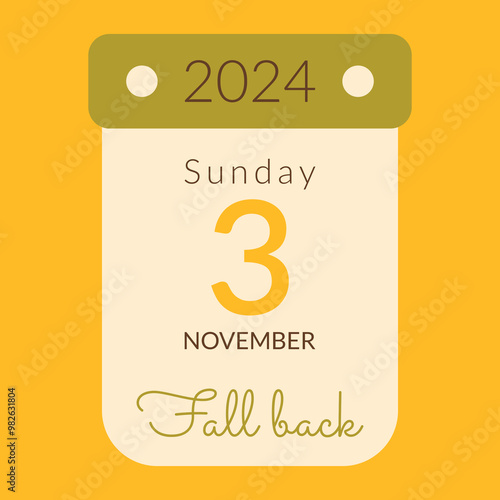 Fall Back calendar 2024 November 3. Minimalist poster about wintertime