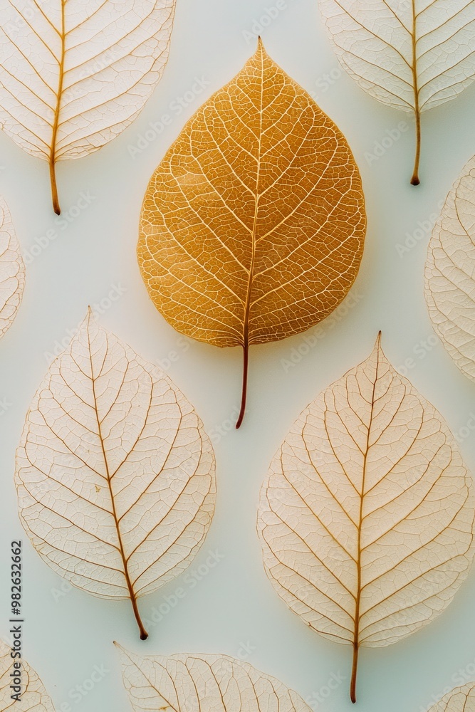 Obraz premium Minimalist skeleton leaves on a clean background