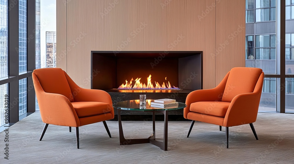 Luxury hotel executive suite showcasing a chic lounge area with designer chairs Luxury hotel executive suite showcasing a chic lounge area with designer chairs
