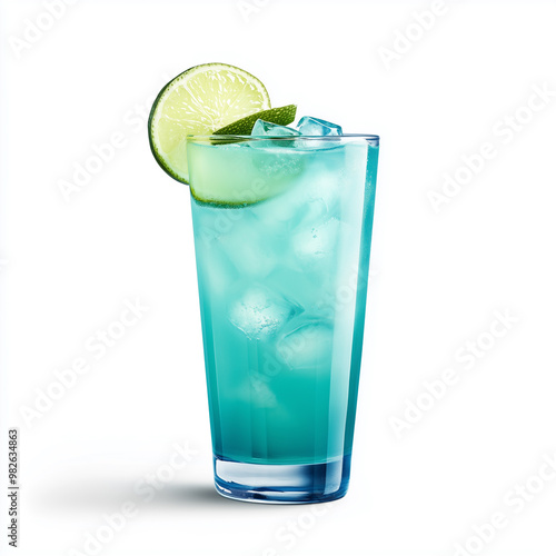 Refreshing Baja Blast Tequila Cocktail in Collins Glass | Food Photography on White Background