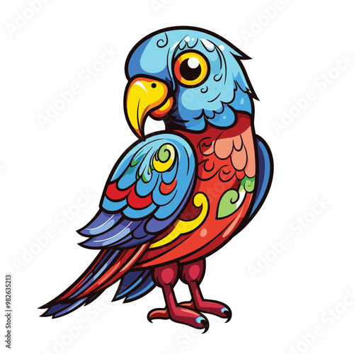 Cartoon parrot vector illustration.