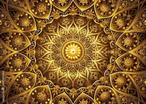 Intricate gold patterns dance across a visually striking abstract background showcasing exceptional clarity and detail