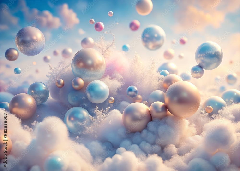 whimsical cloudscape of soft focus orbs in misty blue and rose hues floating amidst wispy tendrils of vapor, set against a creamy white backdrop whimsical cloudscape of soft focus orbs in misty blue and rose hues floating amidst wispy tendrils of vapor, set against a creamy white backdrop
