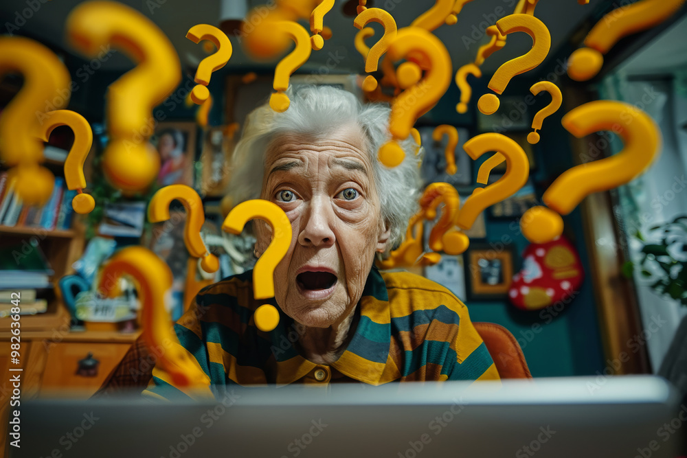 © vejaa - Confused elderly woman using laptop computer at home. Mature old lady has difficulties to use technology devices, understand information, internet banking platform, forget password © vejaa - Confused elderly woman using laptop computer at home. Mature old lady has difficulties to use technology devices, understand information, internet banking platform, forget password