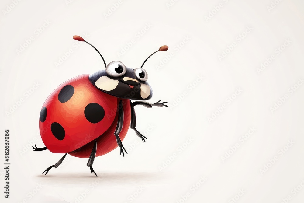 Happy red ladybug walking and greeting on white background Happy red ladybug walking and greeting on white background