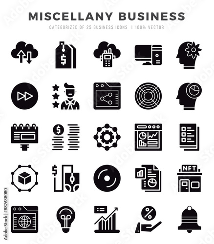 Miscellany Business web icons in Glyph style.
