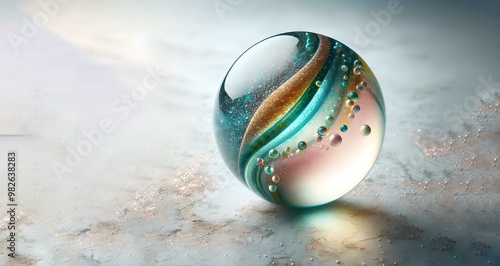 beautiful marble ball isolated on a marble floor