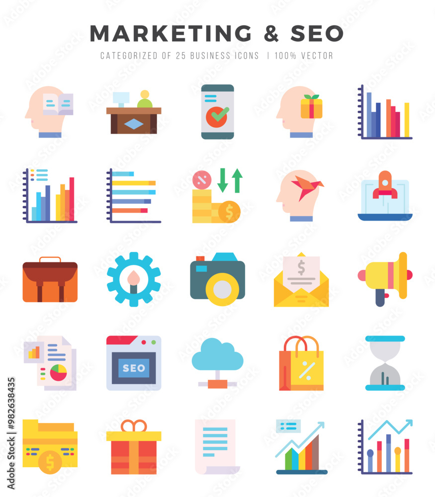Marketing & Seo Icons Pack Flat Style. Vector illustration. Marketing & Seo Icons Pack Flat Style. Vector illustration.