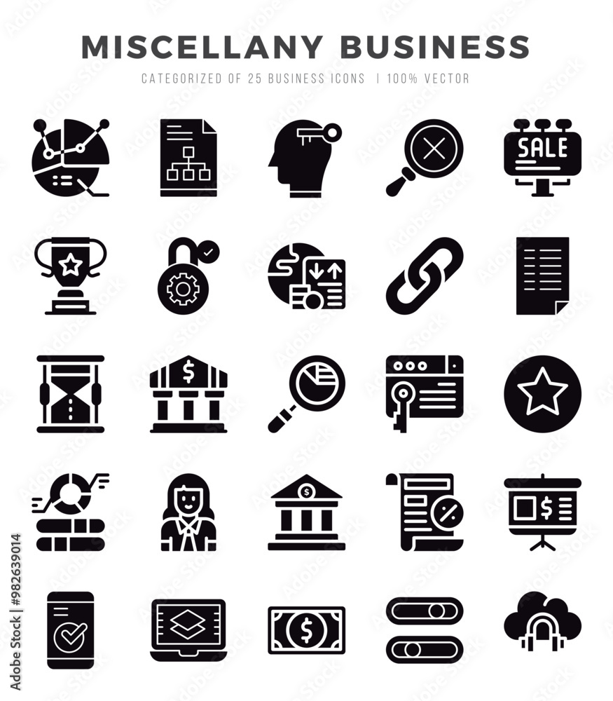 Vector icons set of Miscellany Business. Glyph style Icons. Vector icons set of Miscellany Business. Glyph style Icons.